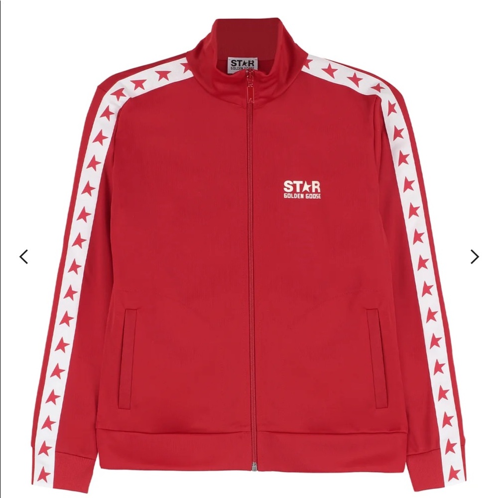 Golden Goose Kids Star Grosgrain-Trim Tech Jersey Track Jacket NWT Sz 8 in Red